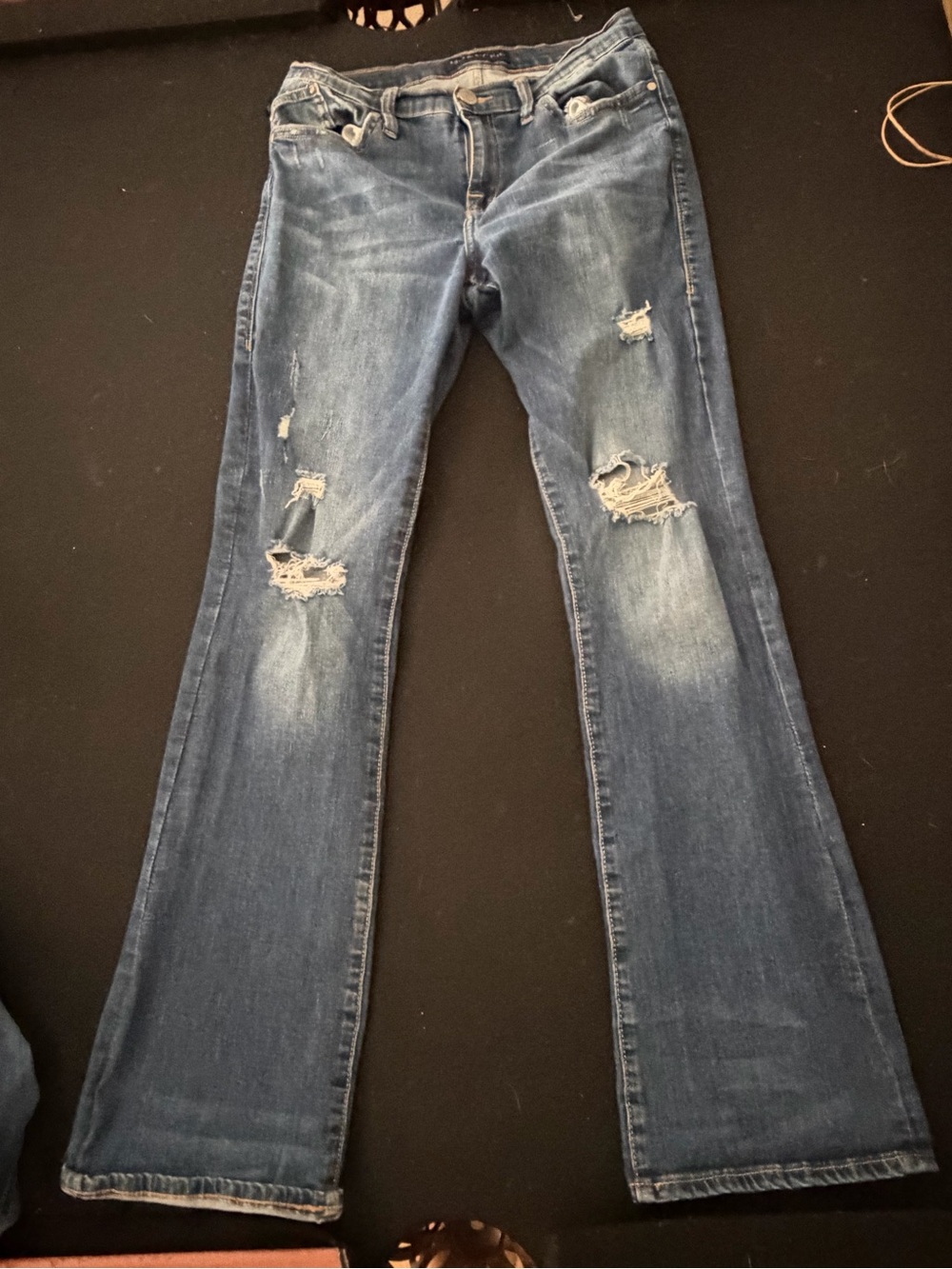Rock & Republic Distressed Flare Jeans in Blue Wash